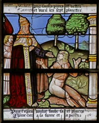 Fenster mit Darstellung der Erschaffung Adams